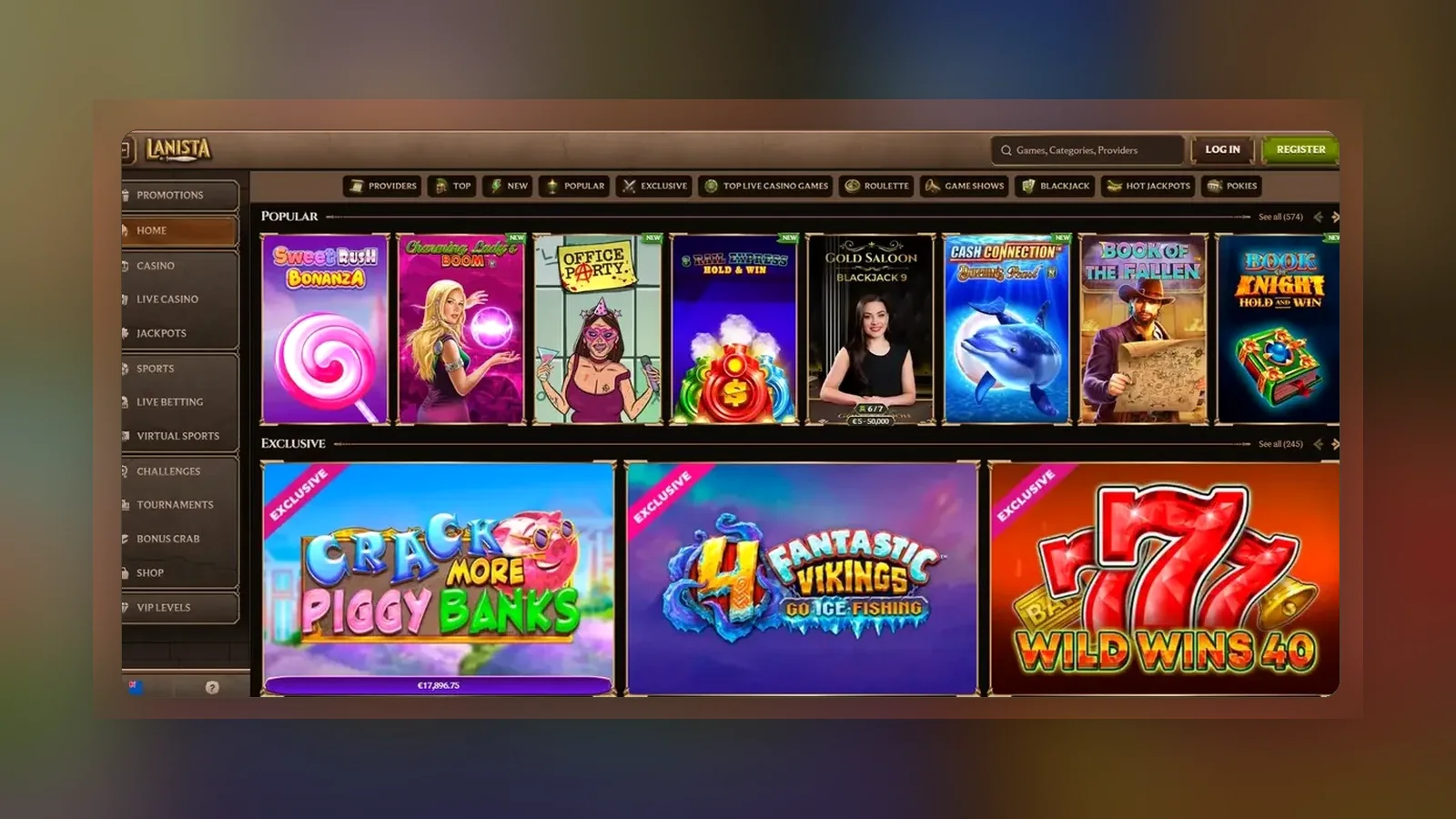 Lobby con slot popolari ed esclusive